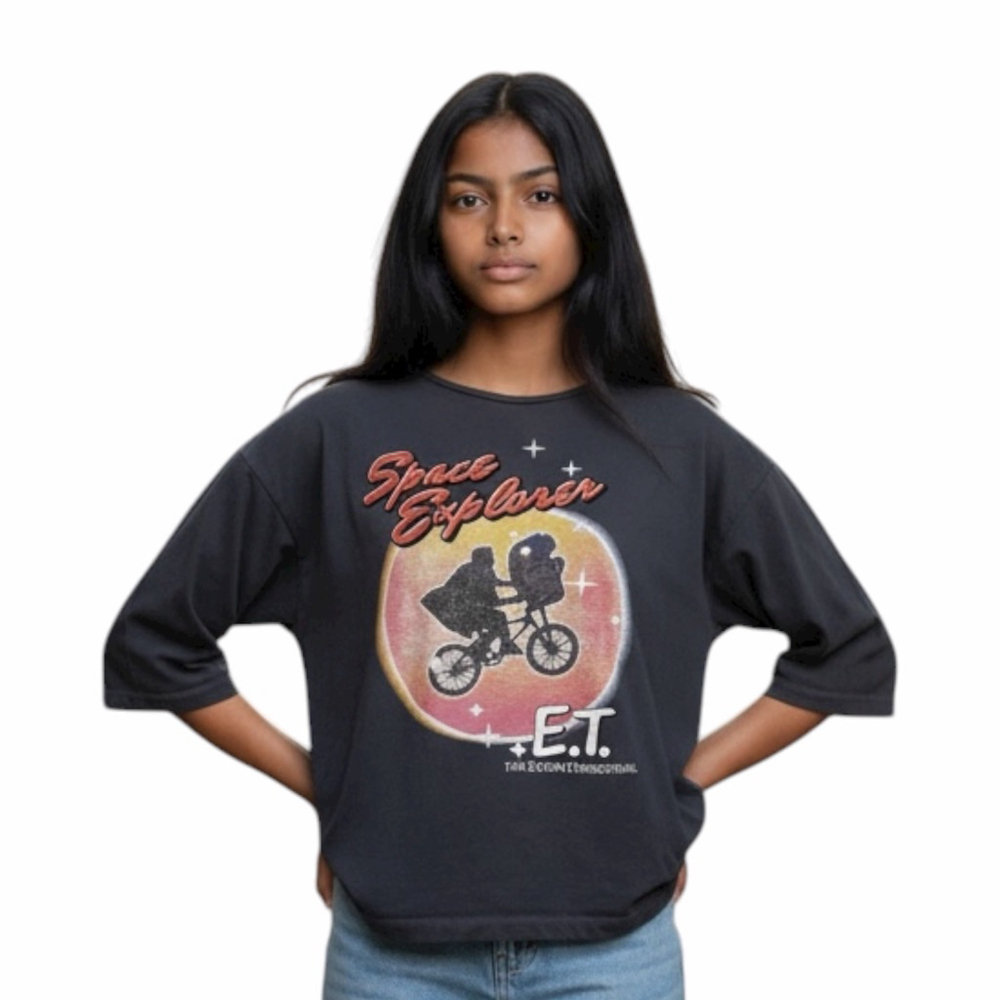 E.T. The Extra-Terrestrial T-Shirt Womens L Gray Vintage Retro Movie Film Sci Fi